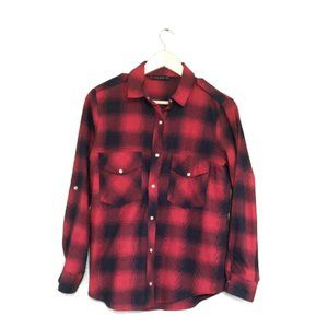 Zara Basic Red/Navy Flannel Plaid Shirt US M